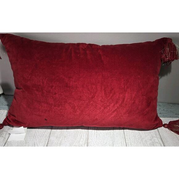NWT RED APPLIQUE EMBROIDERED GOLD BEADED VELVET PILLOW Chinese 23x14" ASIAN - Picture 5 of 10